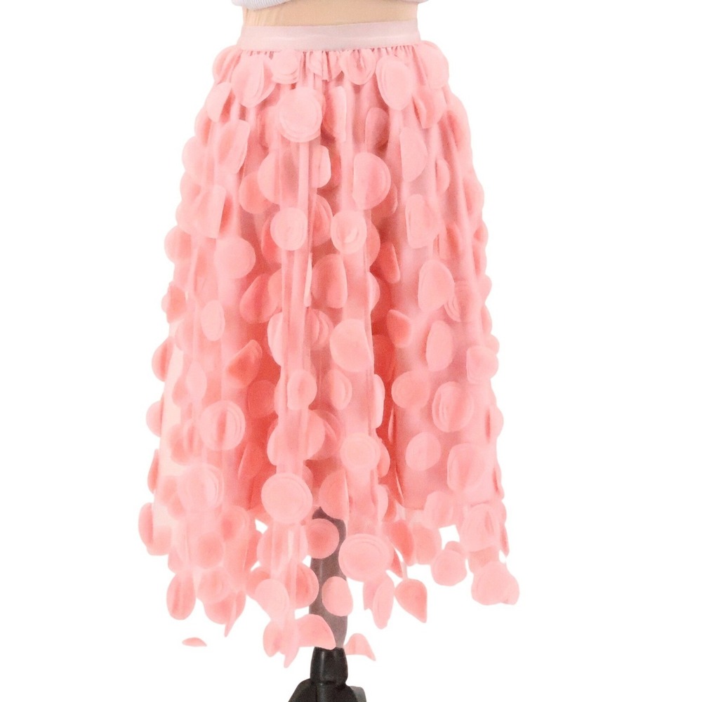 Mesh Fairy Midi Skirt Womens Size XS Ballet Petal Pink Tulle Party 3D Whimsical